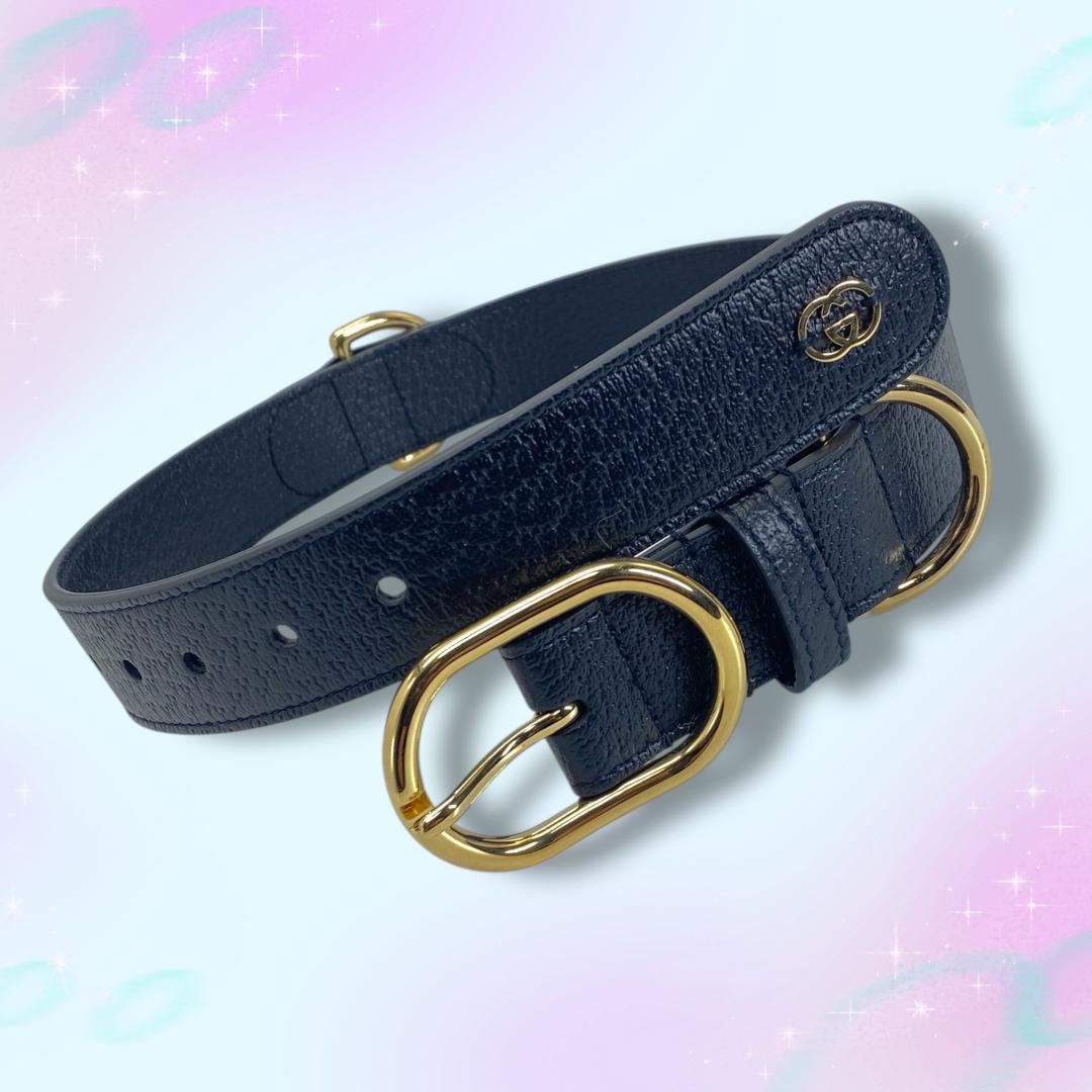 おそらく未使用 グッチ 首輪 Lサイズ 大型犬用 インターロッキングG レザー