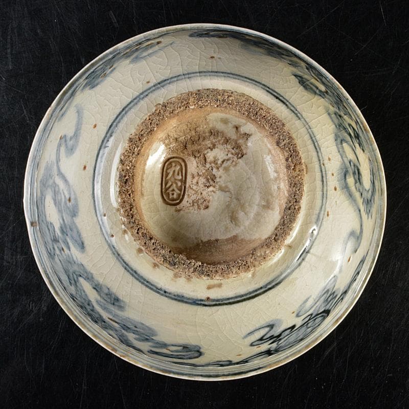 九谷焼　古九谷　染付　神獣文　鉢　時代箱付　V　R7217