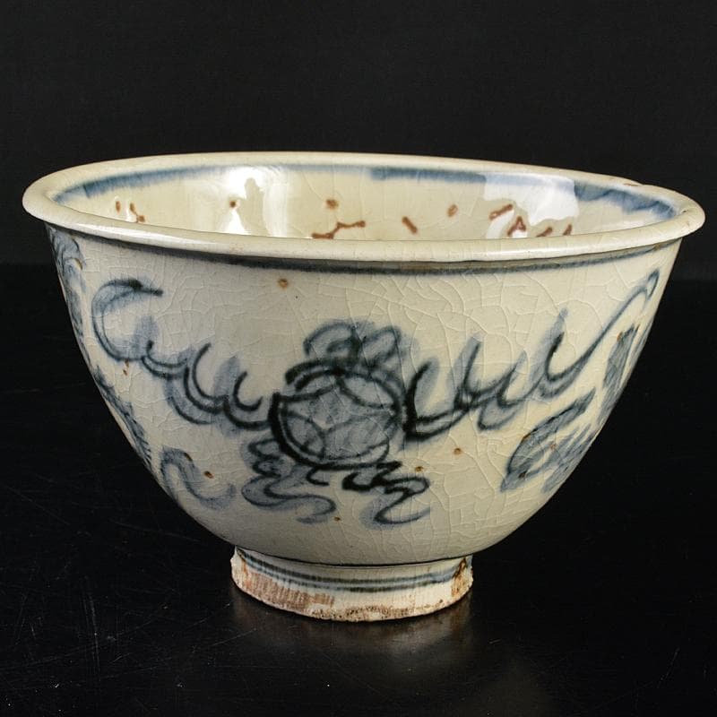 九谷焼　古九谷　染付　神獣文　鉢　時代箱付　V　R7217