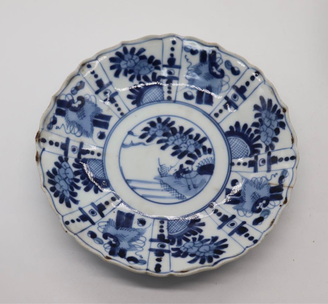 中国　明時代　染付花卉昆虫紋皿3点　送料込み0201