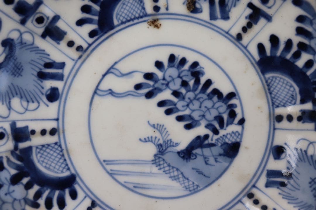 中国　明時代　染付花卉昆虫紋皿3点　送料込み0201