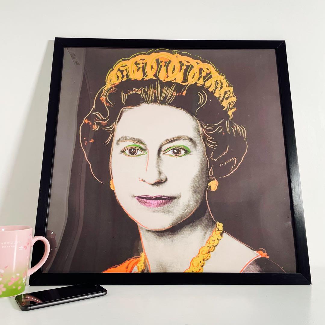 【50cm×50cm額付ポスター】アンディ ウォーホル 「エリザベス女王」新品