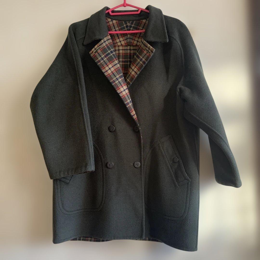 ★DAKS 一枚仕立てリバーシブルモスグリーンコート　L〜LLサイズ