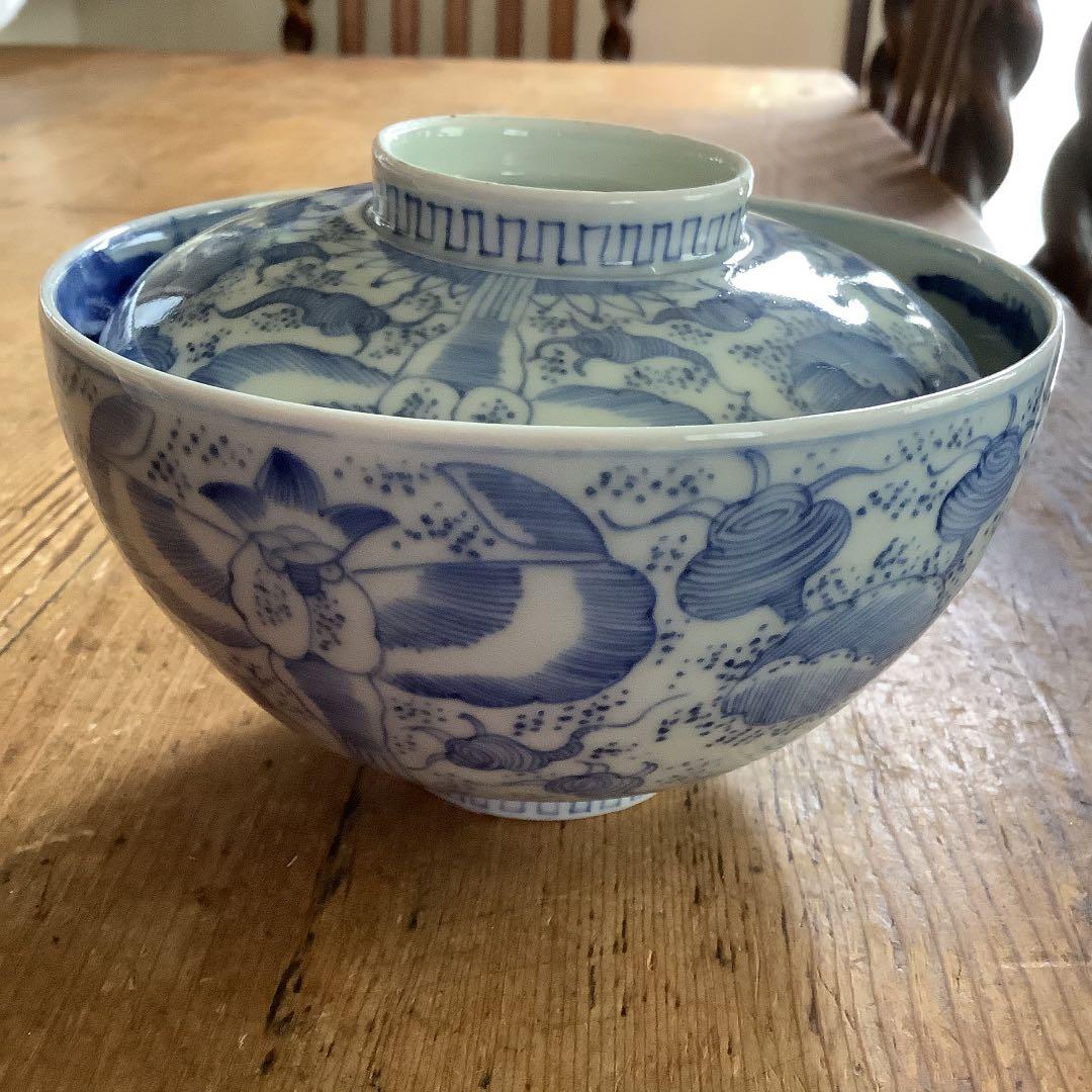 古伊万里☆蓋物大ぶり茶碗☆線描き☆麒麟の図☆江戸後期