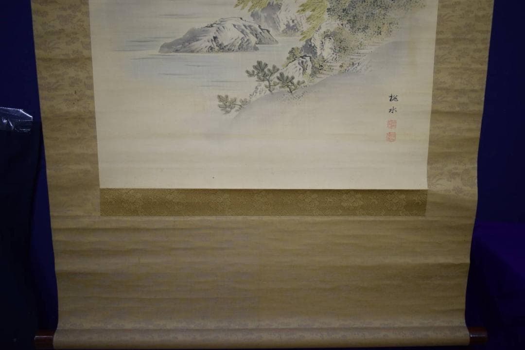 真作/久保田桃水/嵐峡/山水嵐山山水図/布袋屋掛軸HH-872