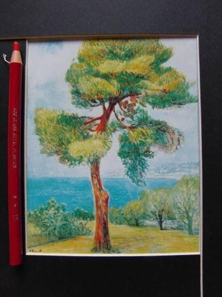 藤本東一良、ニースの松、希少画集画、新品高級額、額装付、状態良好