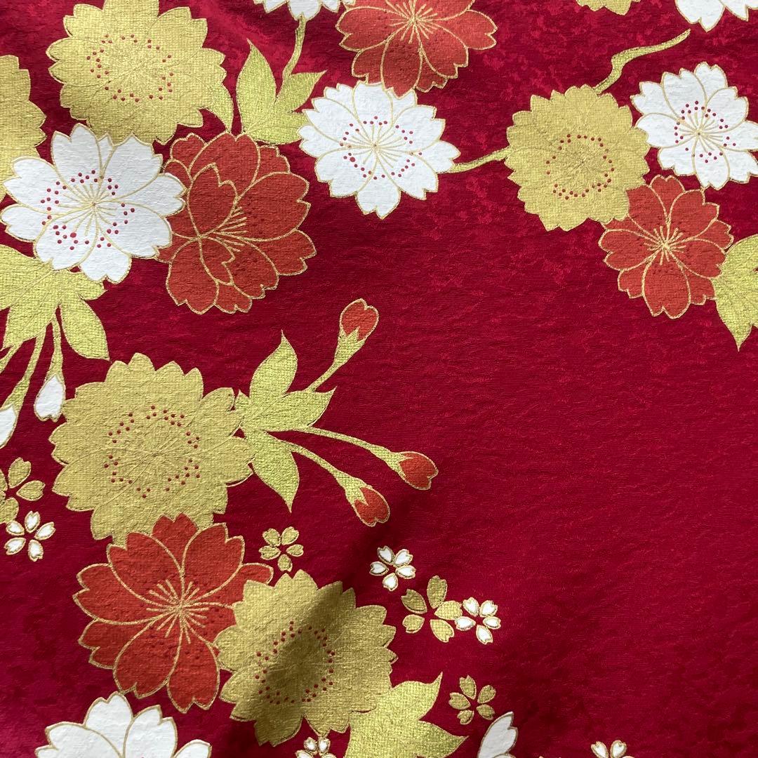 ☆中古品☆振袖　単品　正絹　赤系花模様B級品難あり振袖