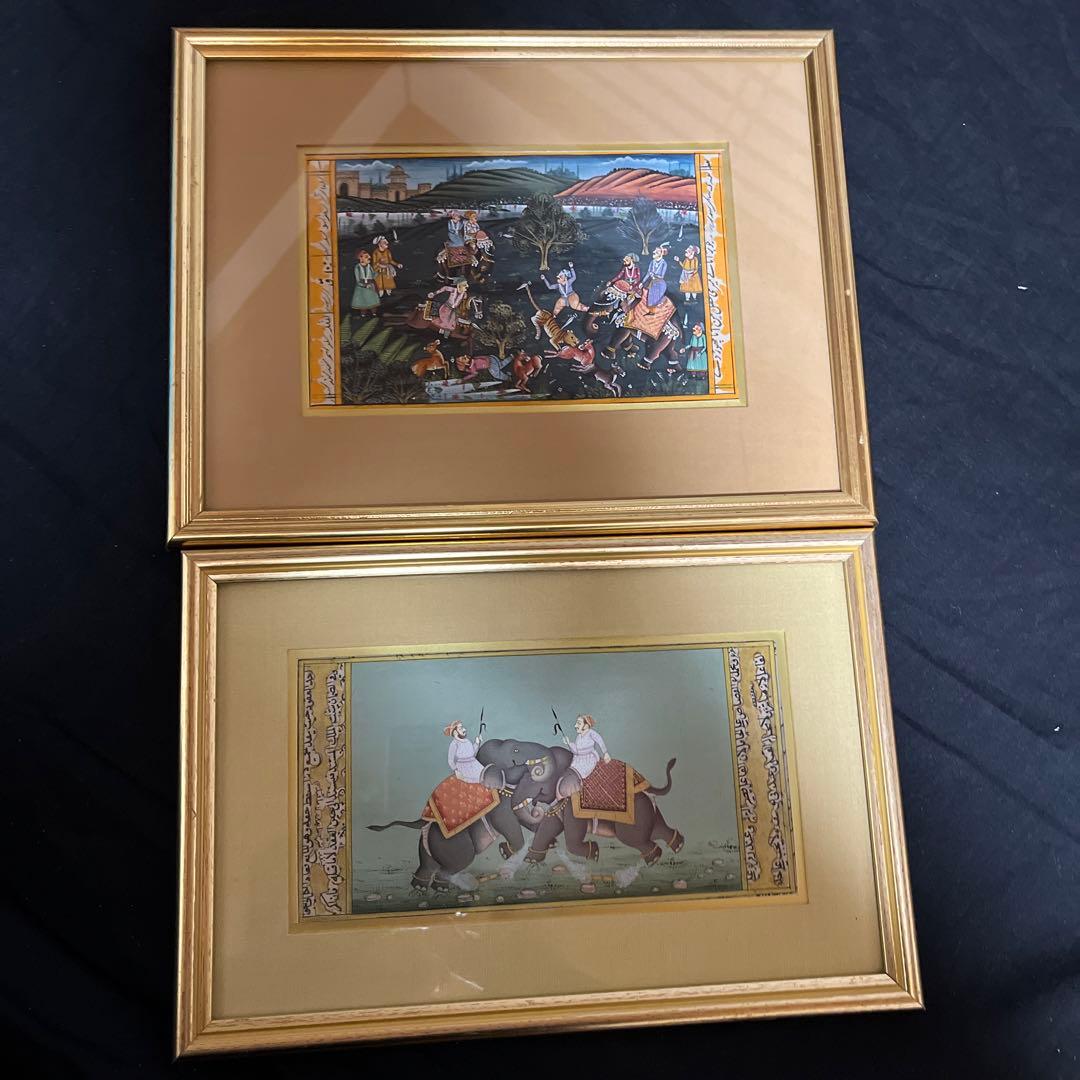 高級インド　2点セット　ミニアチュール　細密画