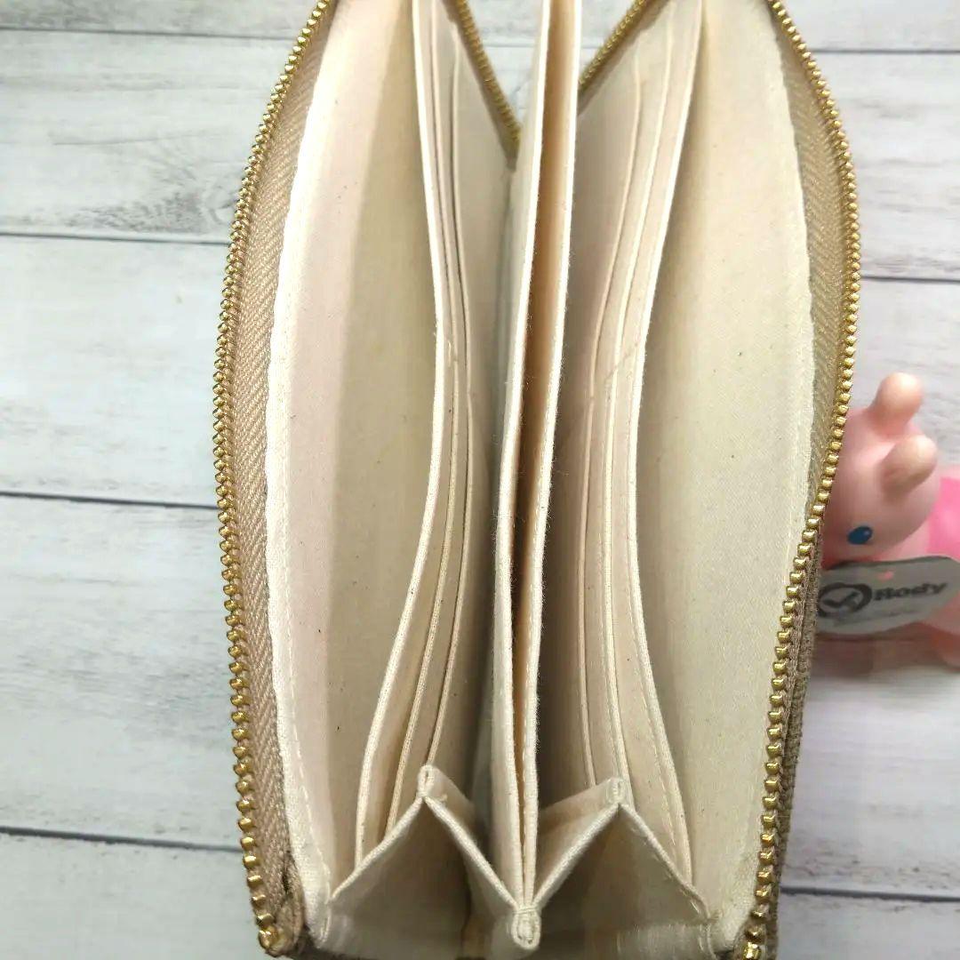 L字ファスナー長財布、ハンドメイド、帆布モカ、ファンシーツイード