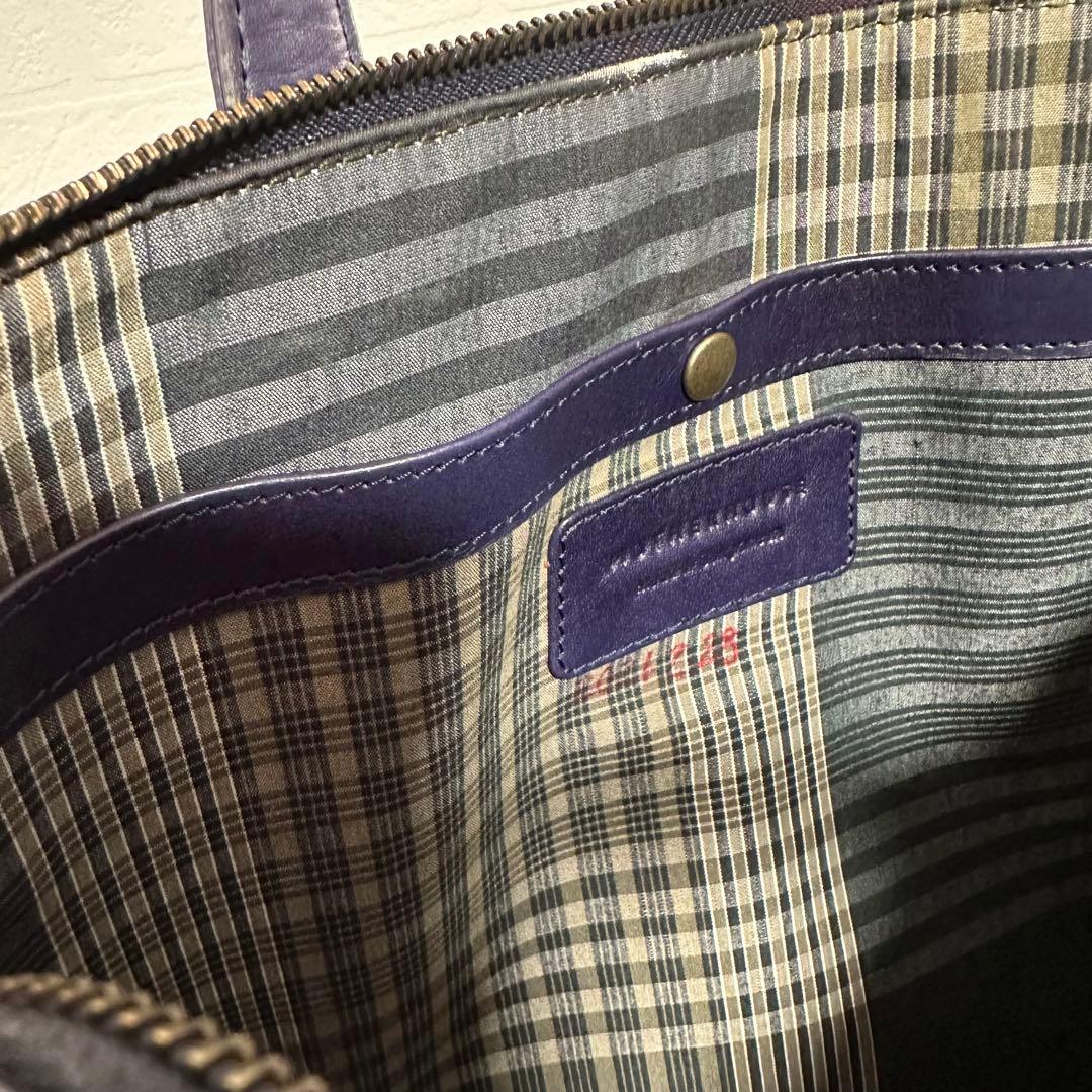 マザーハウス　アンティークスリム　ビジネスバッグ　ネイビー　レザー