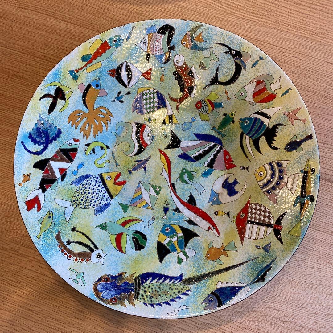 (リチャード　ケイシー）魚絵　鉄板皿の美術品　★直径　約35.7㎝
