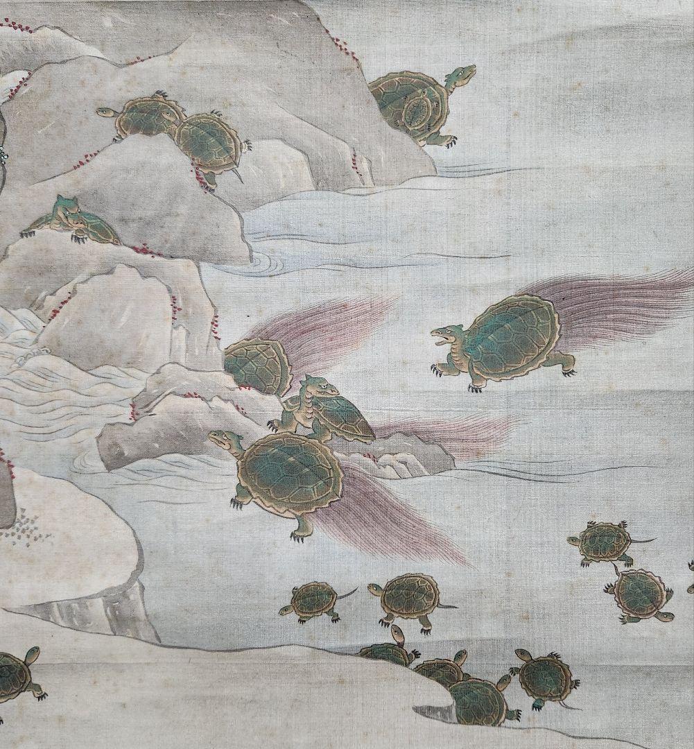 【長寿郡亀図】土佐光芳 2605　掛け軸　百亀　肉筆