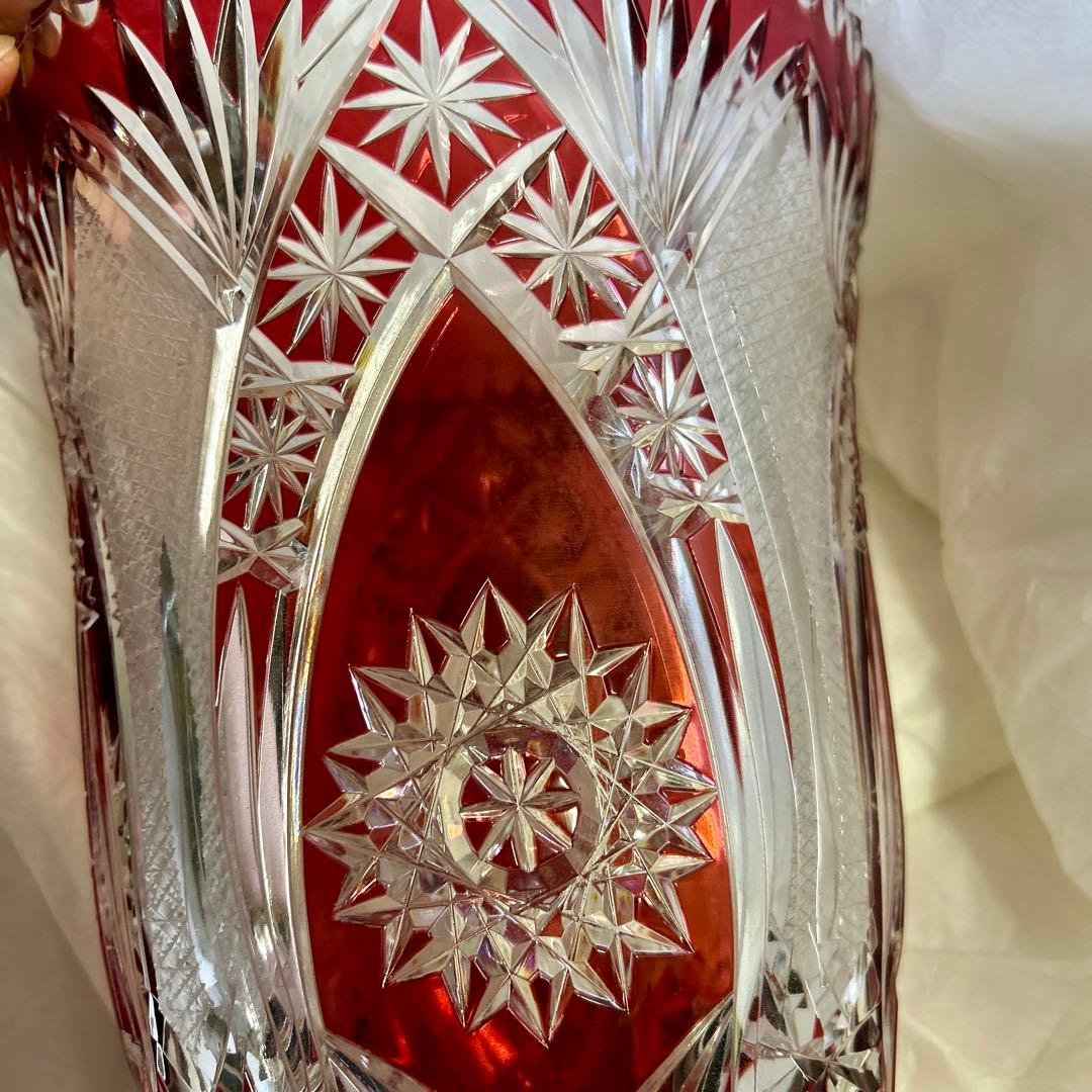 ドイツLAUSITZER ラウジッツァー ハンドカット赤披 クリスタルガラス花瓶