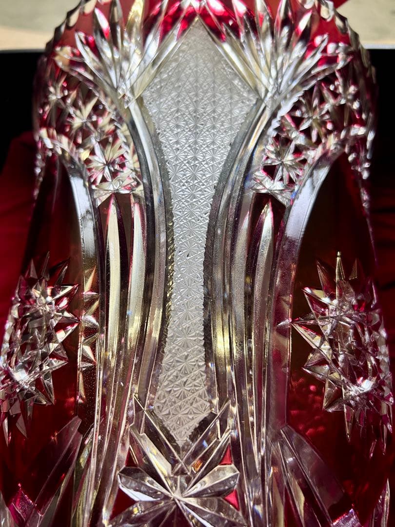 ドイツLAUSITZER ラウジッツァー ハンドカット赤披 クリスタルガラス花瓶