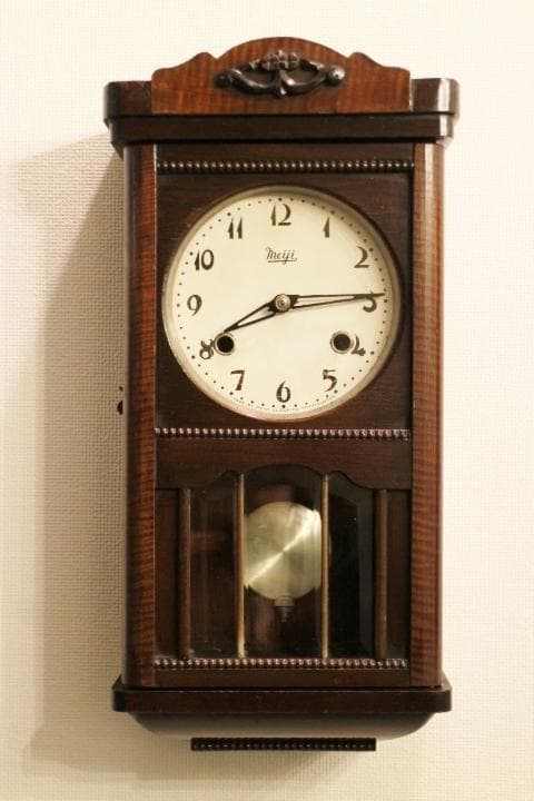 名古屋 meiji アンティーク 小ぶり ミニ 掛時計 柱時計 振り子 動作品