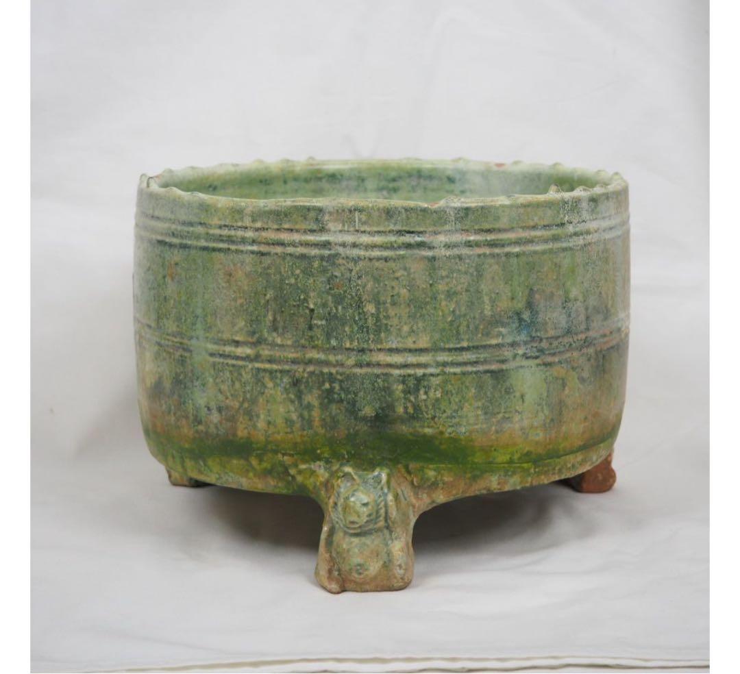 送料無料★博物館級★前漢～後漢時代 前1～後1世紀　銀化緑釉温酒樽明器本物保証