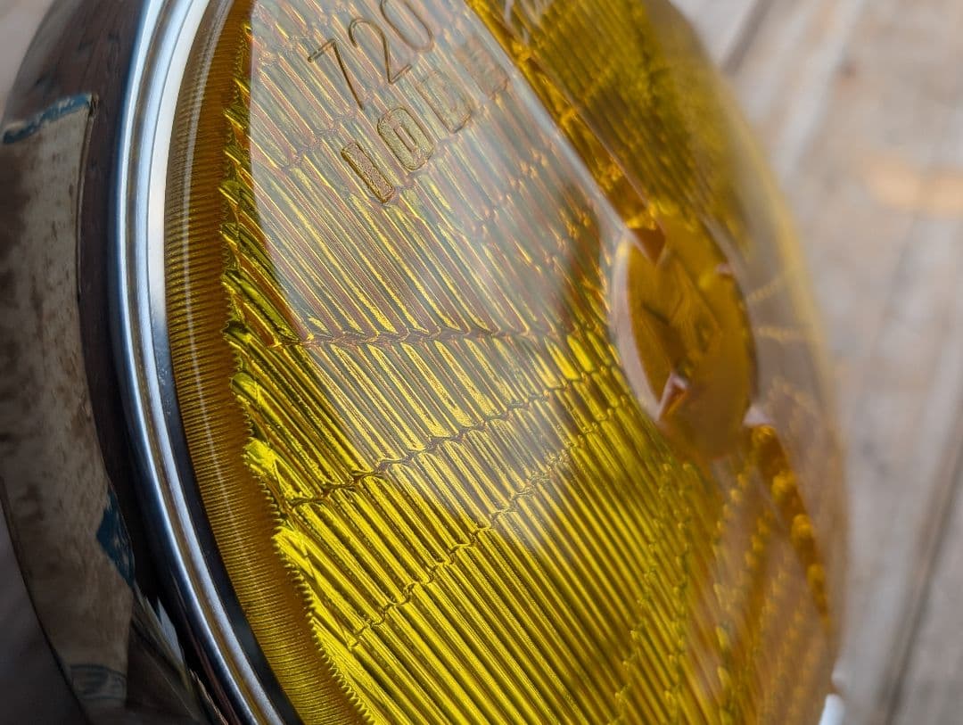 マーシャル 720 ヘッドライト リム付き イエローレンズ キティ 彫り猫 旧車