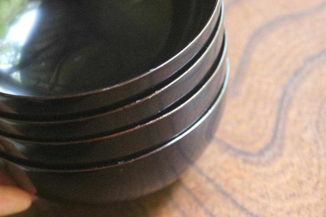 小傷有！時代黒漆に極上草花蒔絵の映える煮物椀5点（検輪島塗京塗蒔絵椀雑煮椀