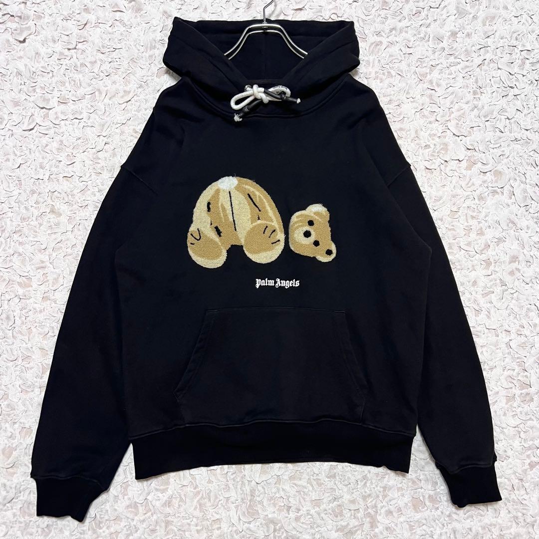 『人気Lサイズ』 パームエンジェルス　パーカー　パイルロゴ　ベア　黒　【L】