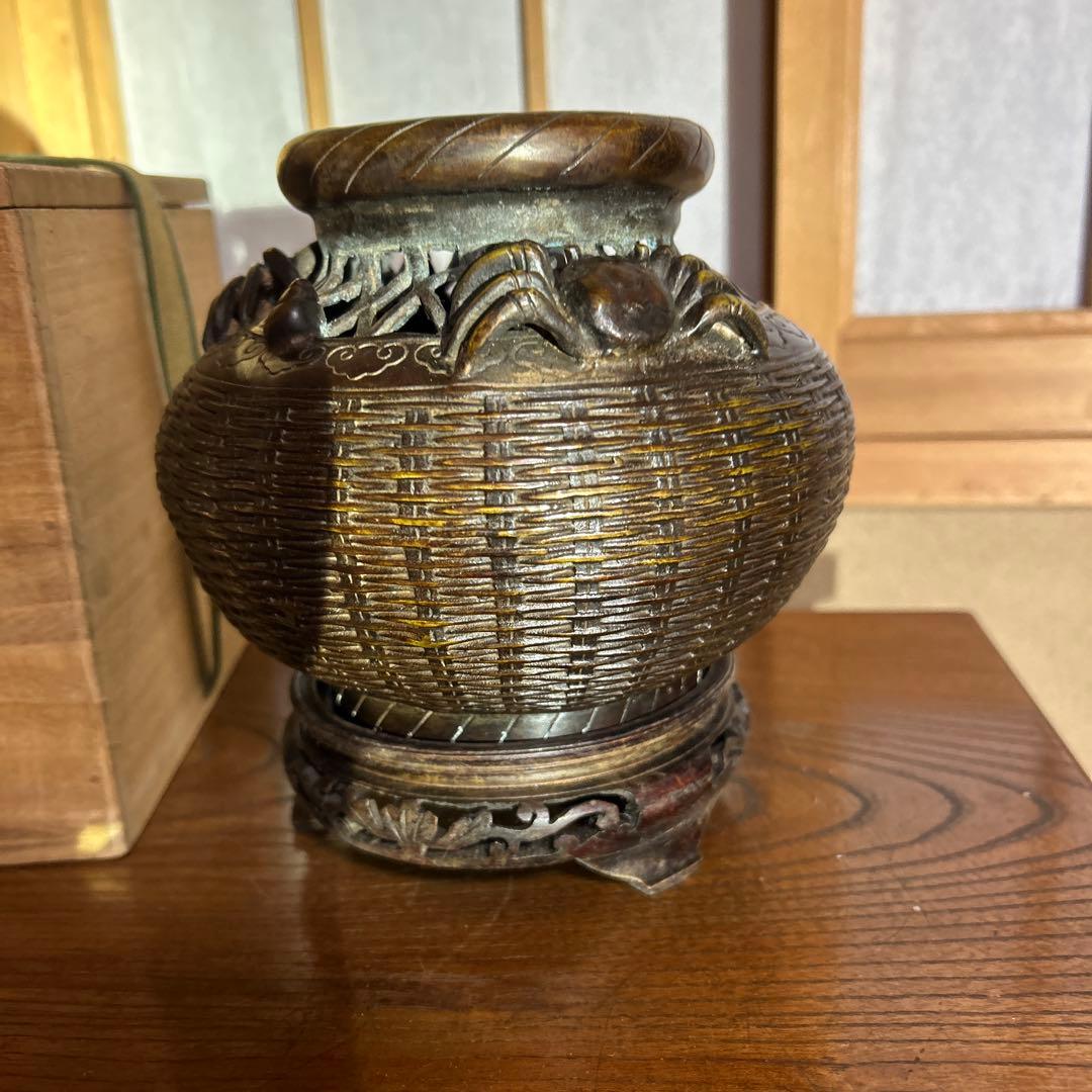 中国古銅製壺　かご型