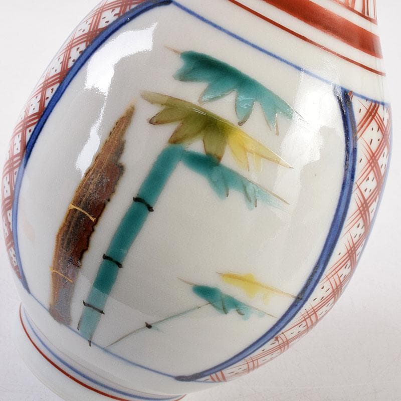 九谷焼　松本佐吉作　色絵松竹梅文　花瓶　共箱　Z　8576