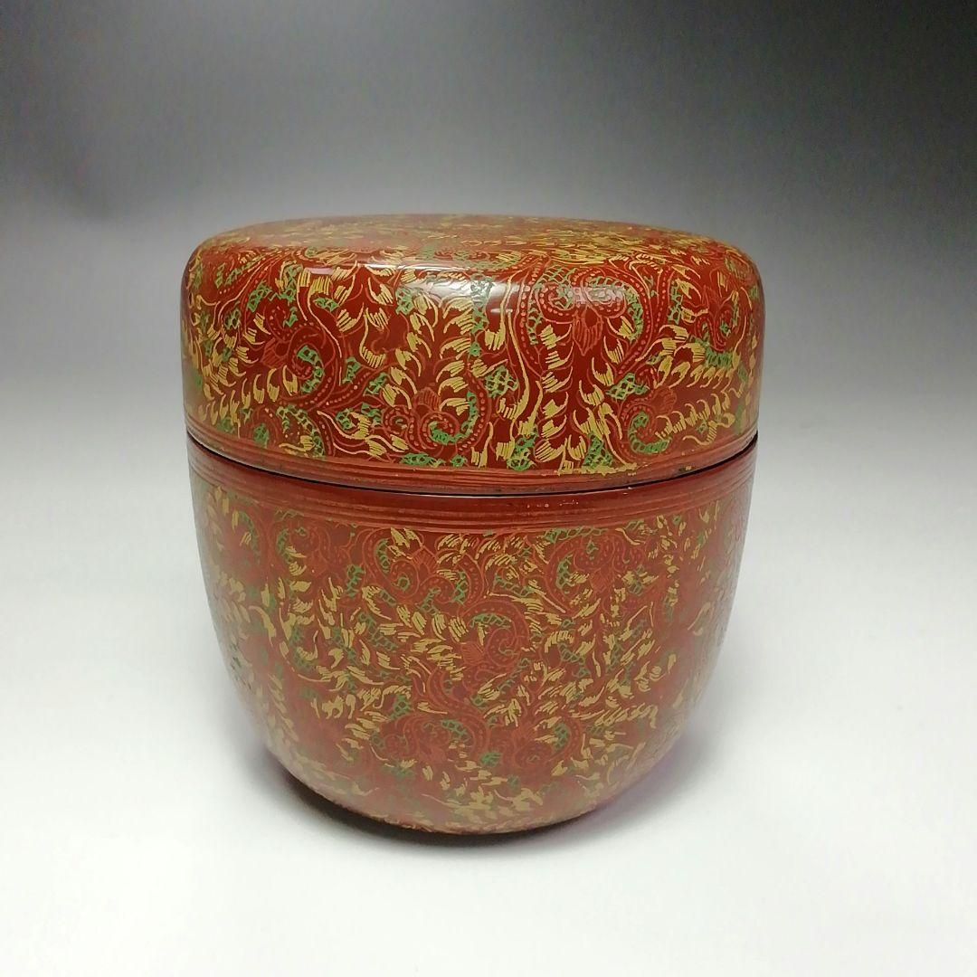 Ｓ３０７　棗　『蒟醤塗　唐草紋』『緬甸作』『大棗』　共箱　茶道具