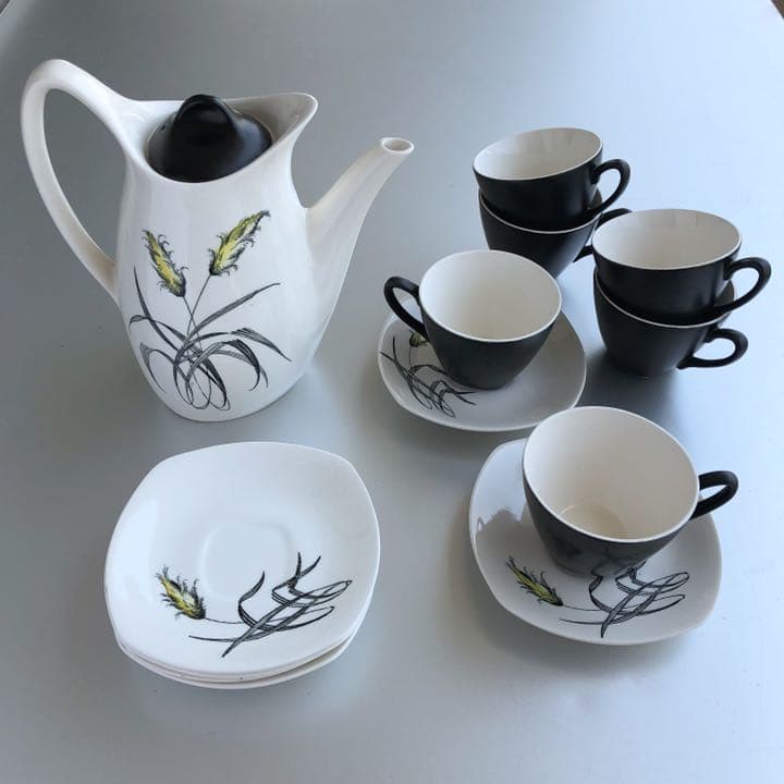 ヴィンテージ 英国 ミッドウィンター カップ&ソーサー6客+コーヒーポットセット