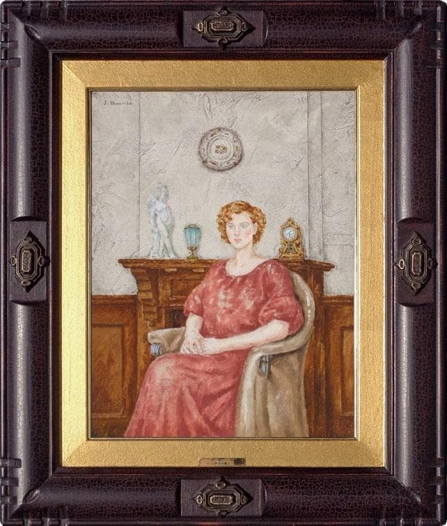 円池茂『赤衣の婦人』6号 シェル美術賞展三席入賞 フランス ル・サロン入選