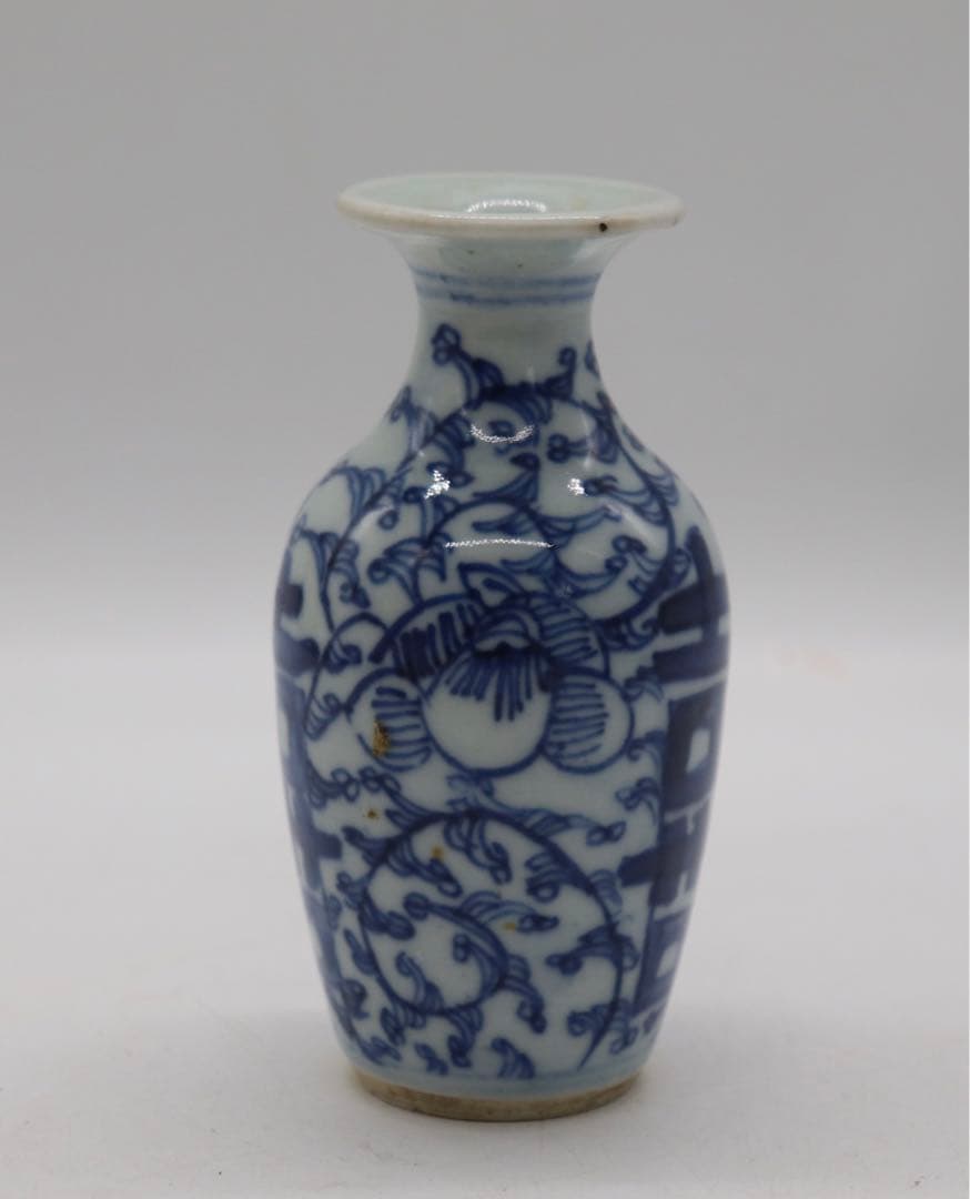 中国　清時代　染付喜字紋小瓶　送料込み0929