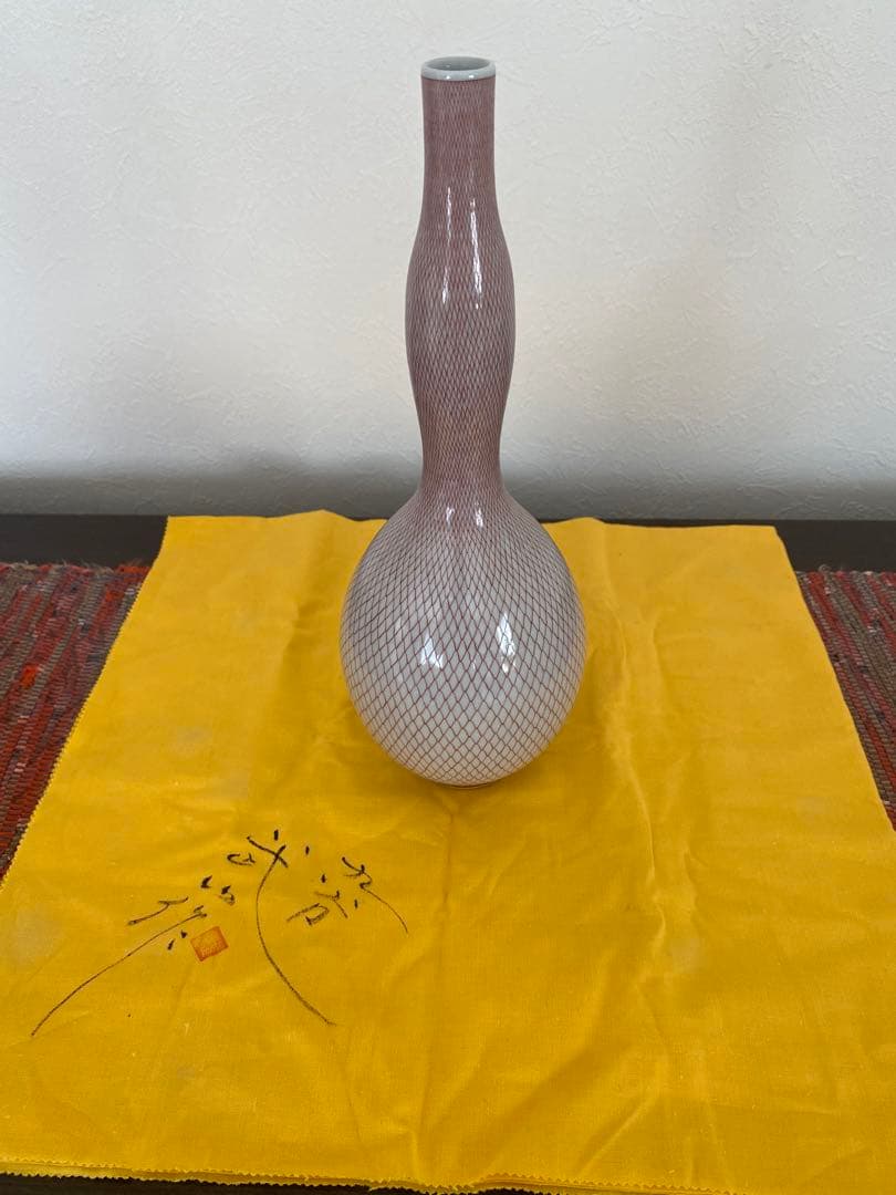 佐野窯福島武山　作　赤網手　花瓶