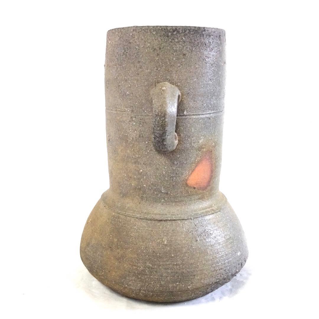 備前焼 窯変耳付花入 小西陶蔵作 花器 花瓶 供箱付 AB7