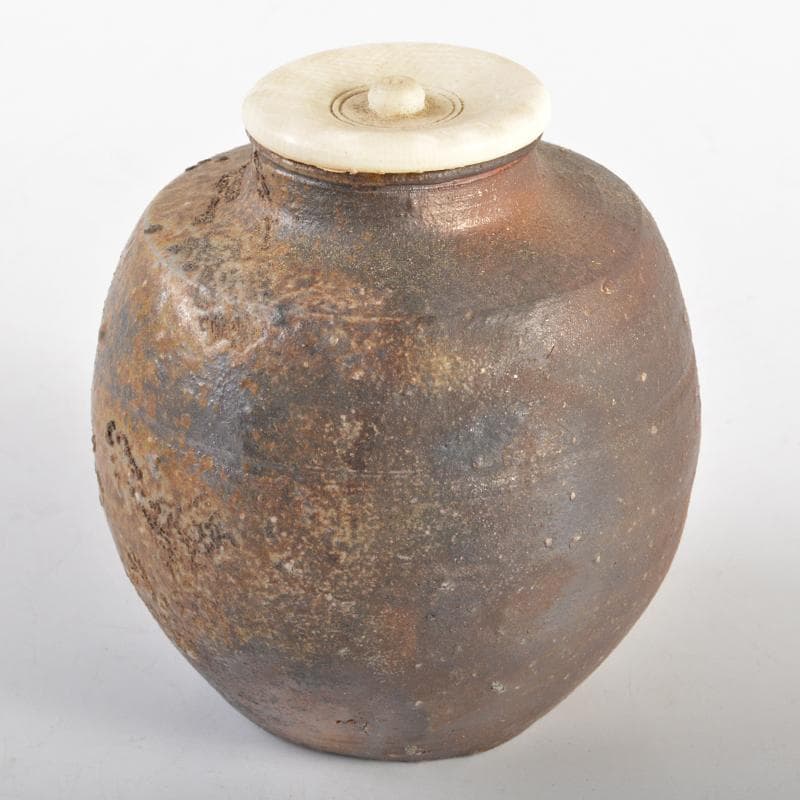 茶道具　備前焼　竹子窯　西川政美作　茶入　仕覆付　共箱　V　R6651