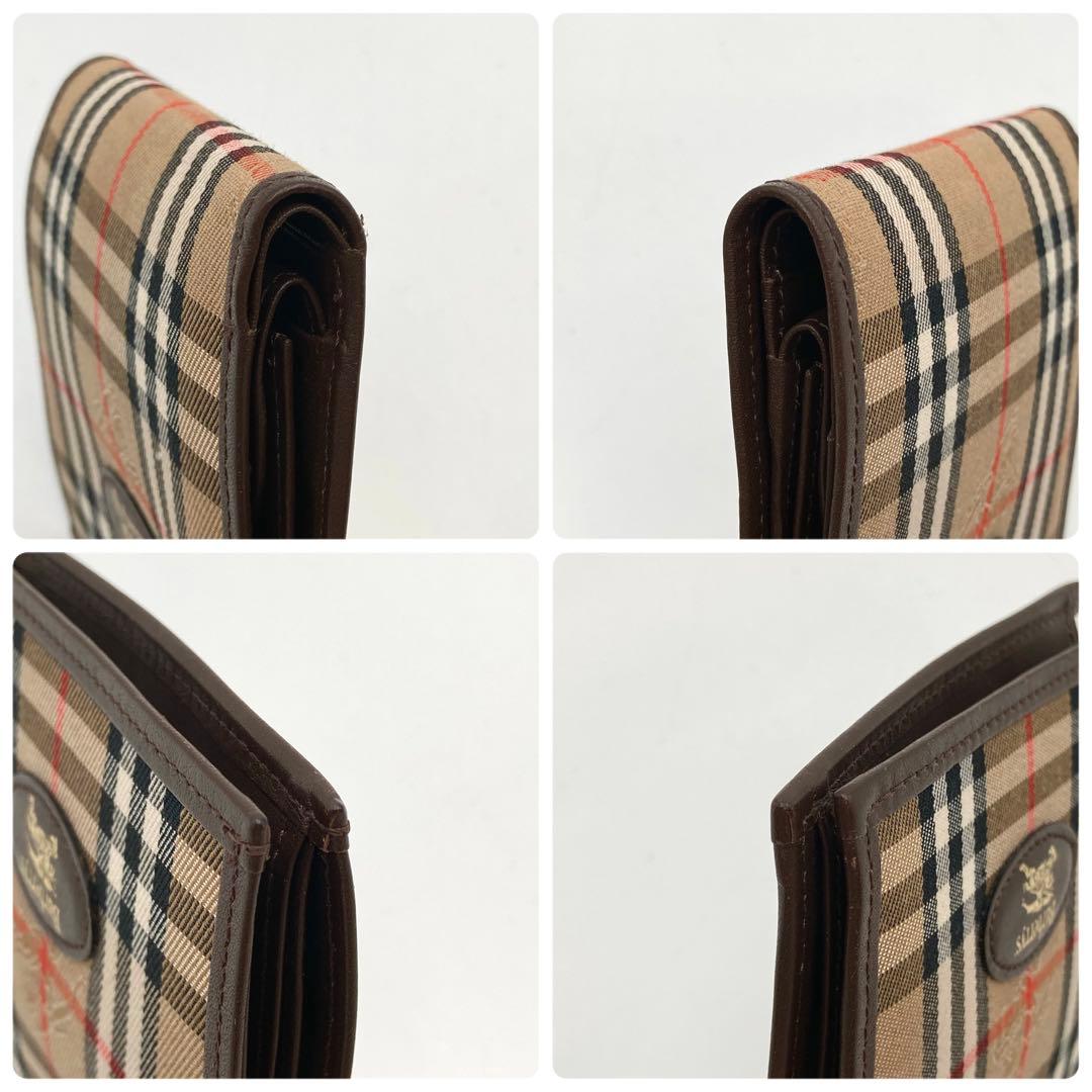 タコ✨ BURBERRY 二つ折り財布 ノバチェック シャドーホース 茶色