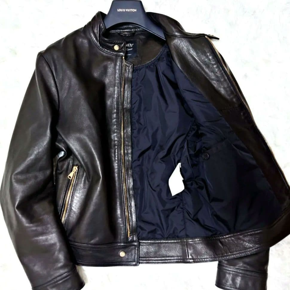 ✨美品✨エンメティ JURI ゴールド ライダースジャケット シングル 44