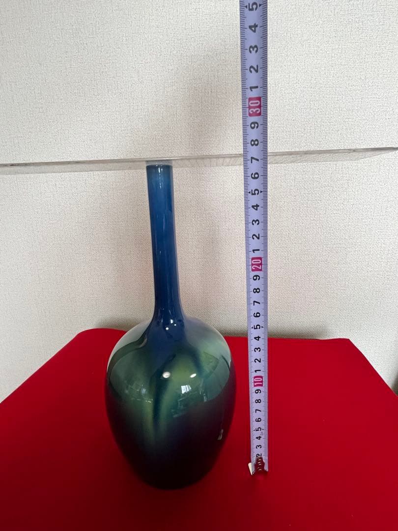 人間国宝 柳雨軒 三代 徳田八十吉 碧明釉 花入 約27.5cm 管理T242