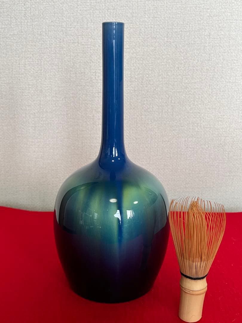 人間国宝 柳雨軒 三代 徳田八十吉 碧明釉 花入 約27.5cm 管理T242