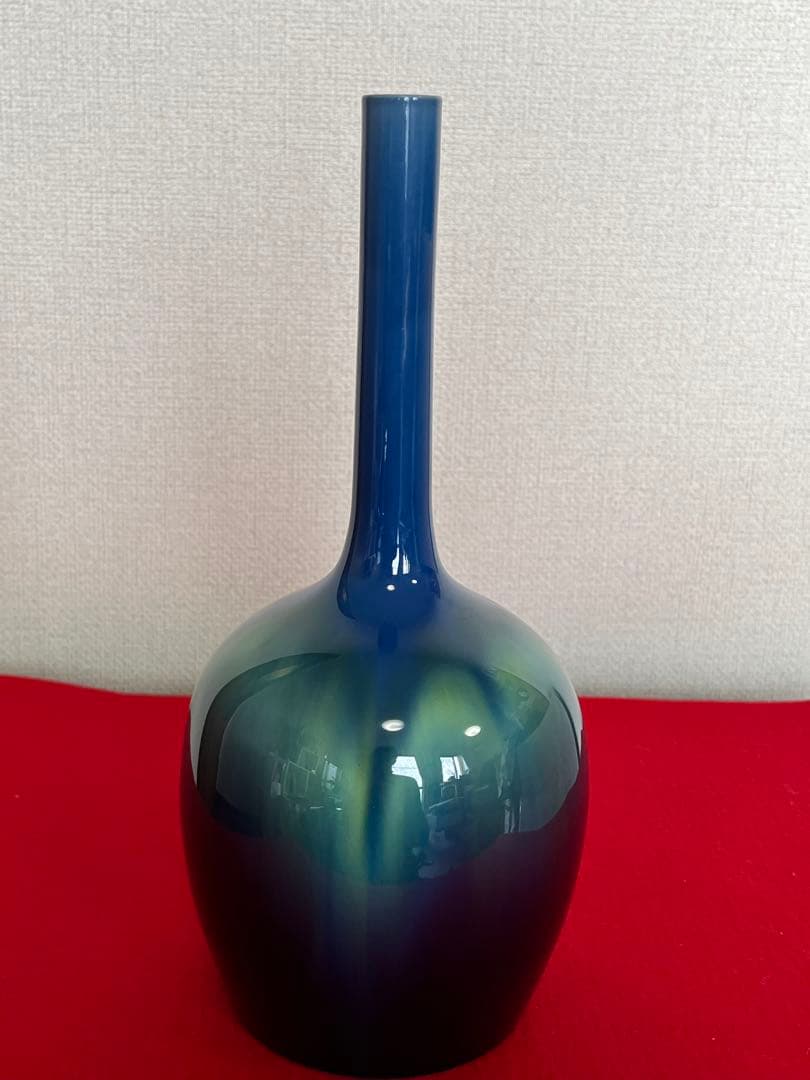 人間国宝 柳雨軒 三代 徳田八十吉 碧明釉 花入 約27.5cm 管理T242