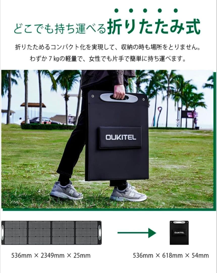 新品 OUKITEL 100W ソーラーパネル 折畳み式 IP65防水防塵