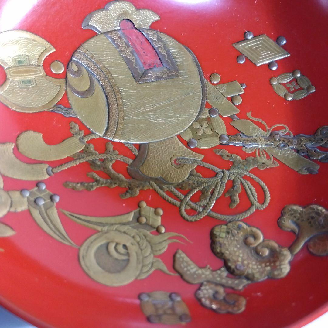 加賀蒔絵　高蒔絵祝い　三つ杯　盃　漆芸　時代高級高蒔絵杯　大正期　黒塗共箱