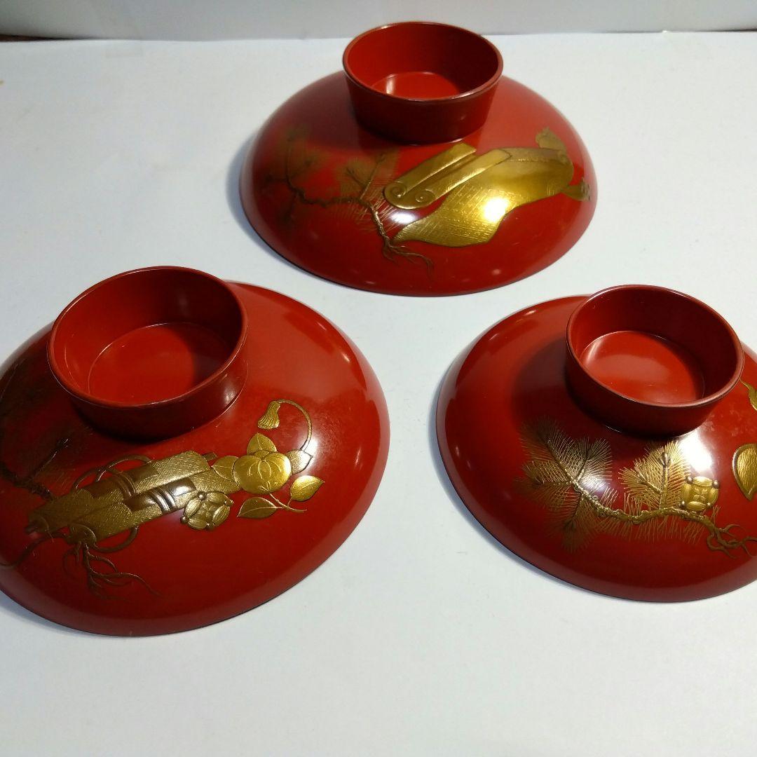 加賀蒔絵　高蒔絵祝い　三つ杯　盃　漆芸　時代高級高蒔絵杯　大正期　黒塗共箱