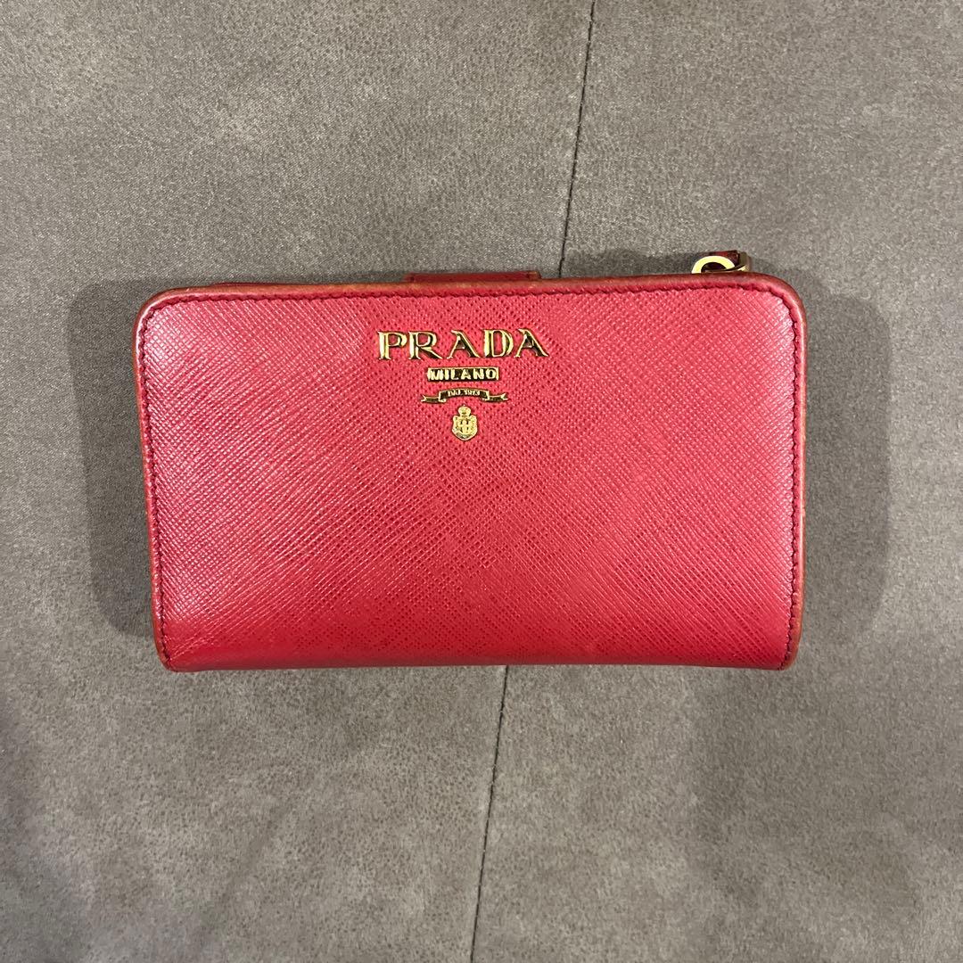 PRADA サフィアーノレザー L字ファスナー 二つ折り財布 レッド