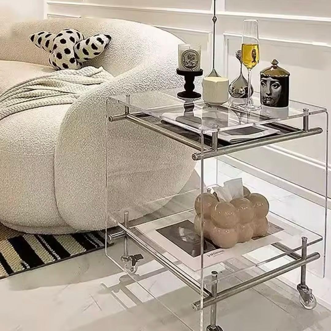 アクリルコーヒーテーブル　サイドテーブル　キャスター付き　モジュール家具 収納