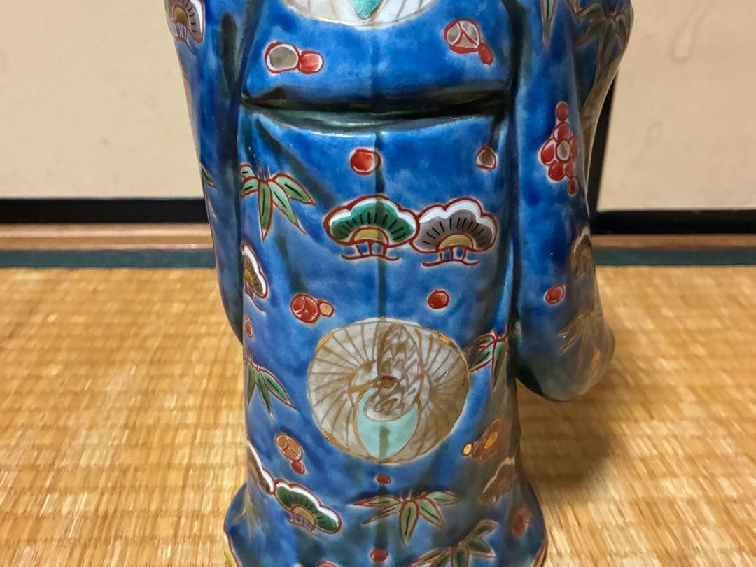 九谷焼 古九谷 金彩 色絵 寿老人 木箱付 33.0㎝！