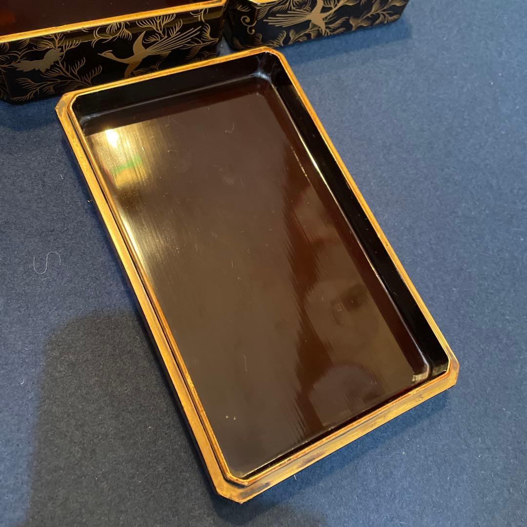 時代物「鳳凰に花唐草紋様 蒔絵」の『野弁当箱』共箱付　重箱　漆器