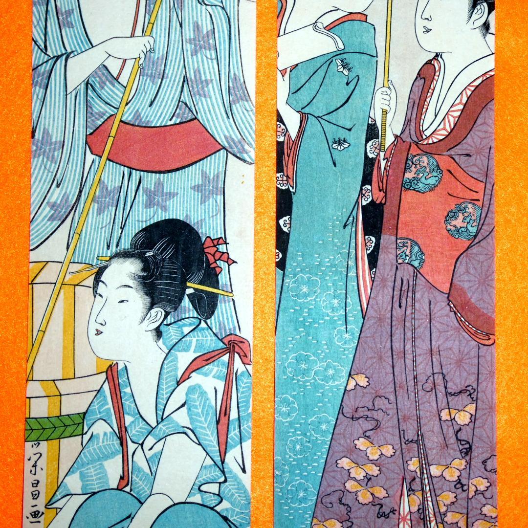 柱絵（短冊形）　浮世絵　4枚