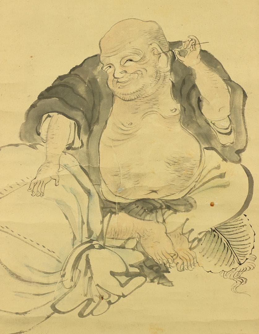 徳弘董斎 1807-1881 砲術家 画家 土佐 高知「布袋」掛軸 肉筆 紙本