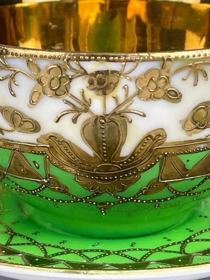 オールドニッポン ティーカップ ソーサー トリオ アールヌーボー 金盛り