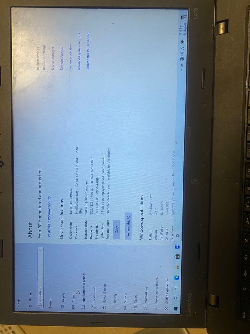 Windowsノート本体 Lenovo ThinkPad L470 Windows 10