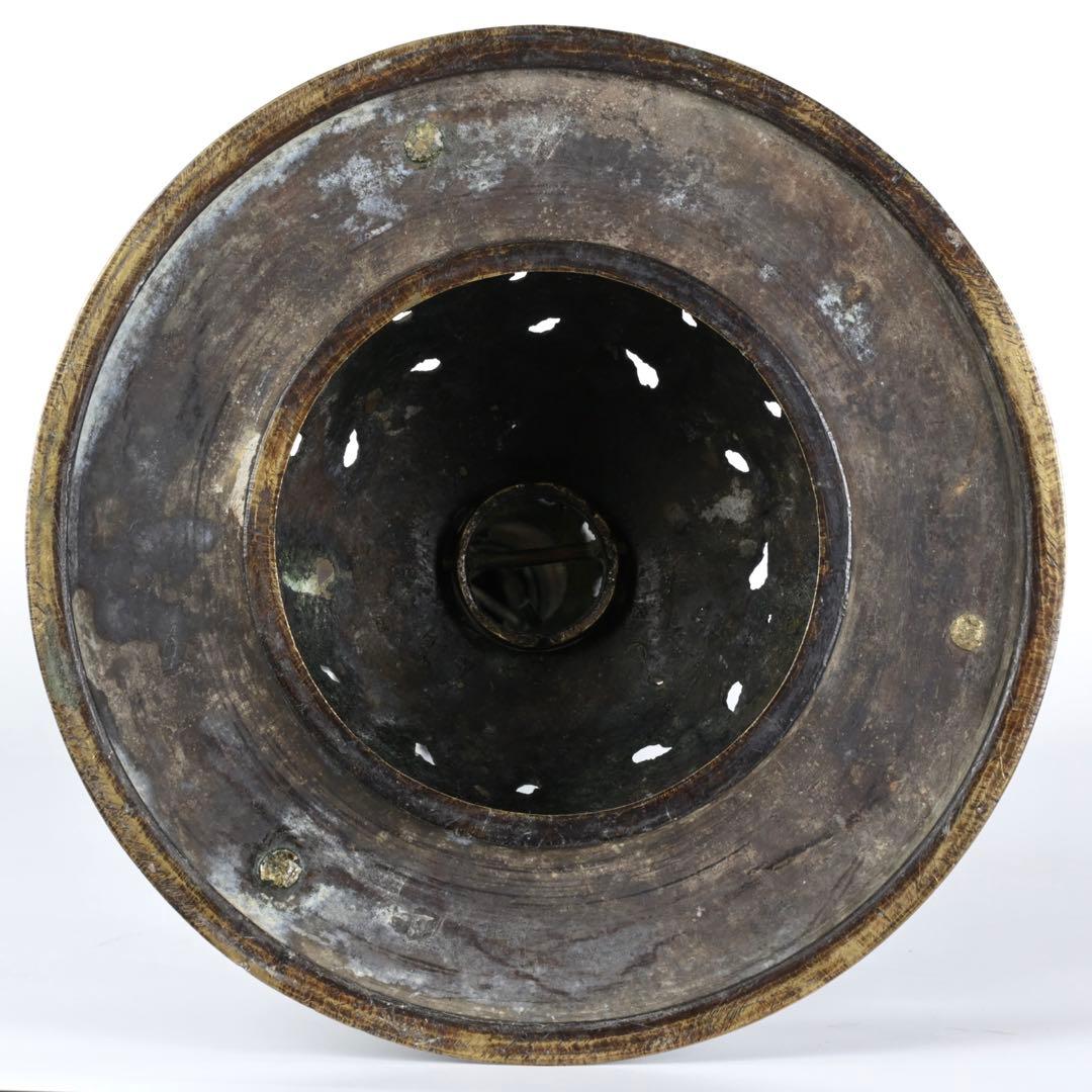 【大型燭台一対】透彫菊花文 細密彫刻 蝋燭立 仏教美術 仏壇 仏具 骨董 古美術