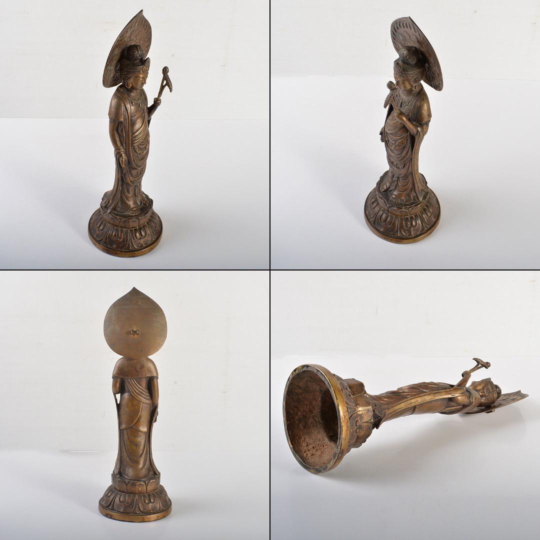 仏教美術　古銅　観音像　仏像　置物　重さ約1980g　V　5954